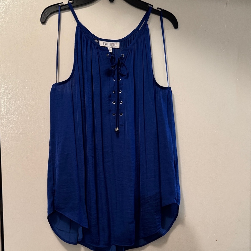 Jennifer Lopez Royal Blue Camisole with Lace-Up Detail